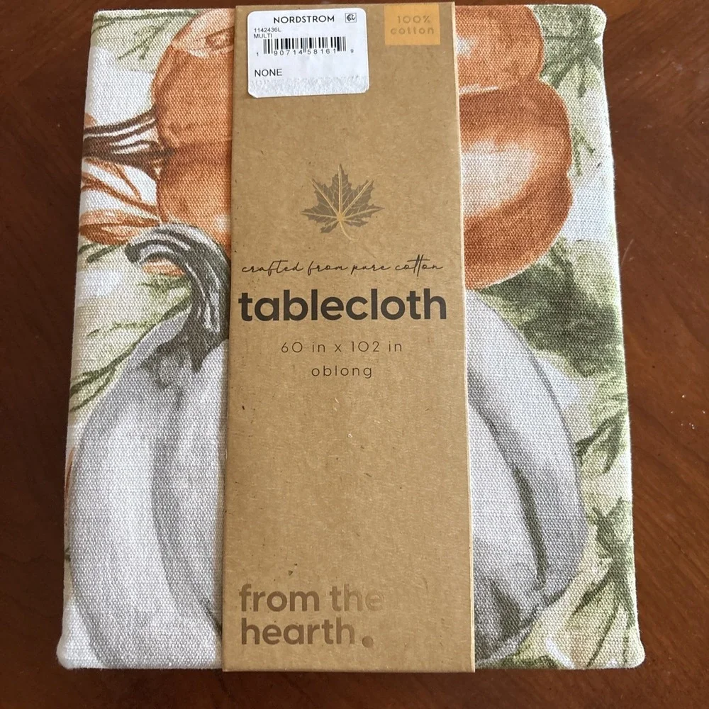 From The Hearth Oblong 60 X 102 in 100% Cotton Fall Harvest Pumpkins Tablecloth